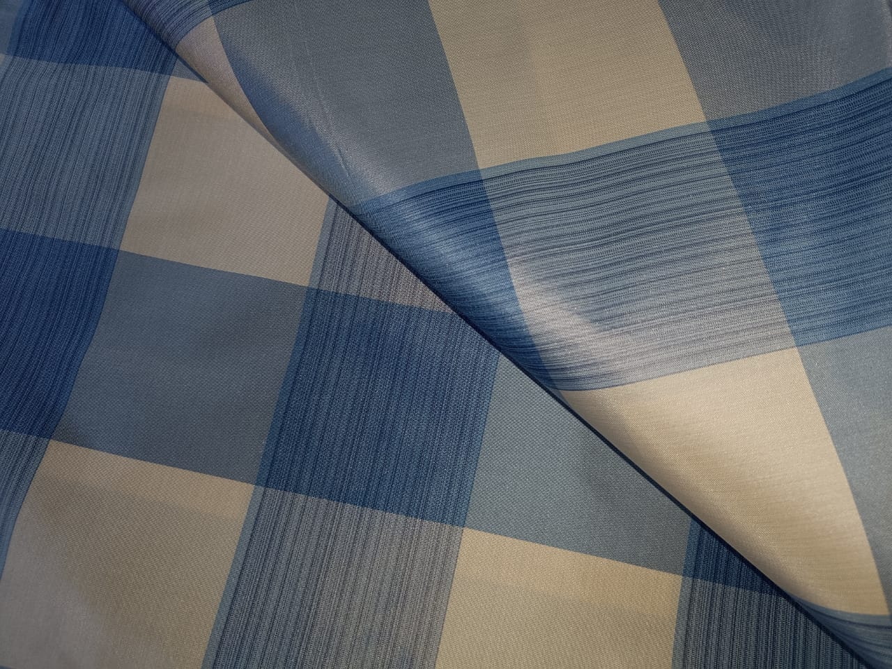 SILK TAFFETA FABRIC IVORY CREAM GREY DARK GREYISH BLUE COLOR PLAIDS-54&quot; wide TAFC47[1]