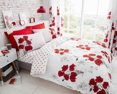 White colour silk dupioni fabric with bright Red flowers 54&quot; wide