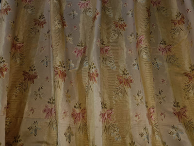 100% Silk Taffeta Jacquard Fabric  gold with floral jacquard stripes and floral embroidery  54" wide 74.70MOMME TAFJACNEW9