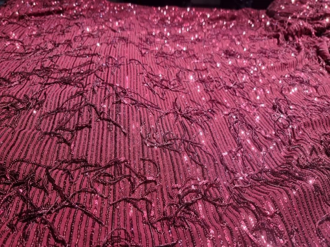 Lycra Net Fabric with SEQUENCE RED WINE color 58&quot; Wide