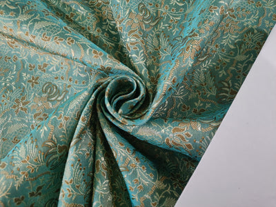 Silk Brocade Fabric Rich SEA Green X Gold, Motif Color 44&quot;  BRO4[8]