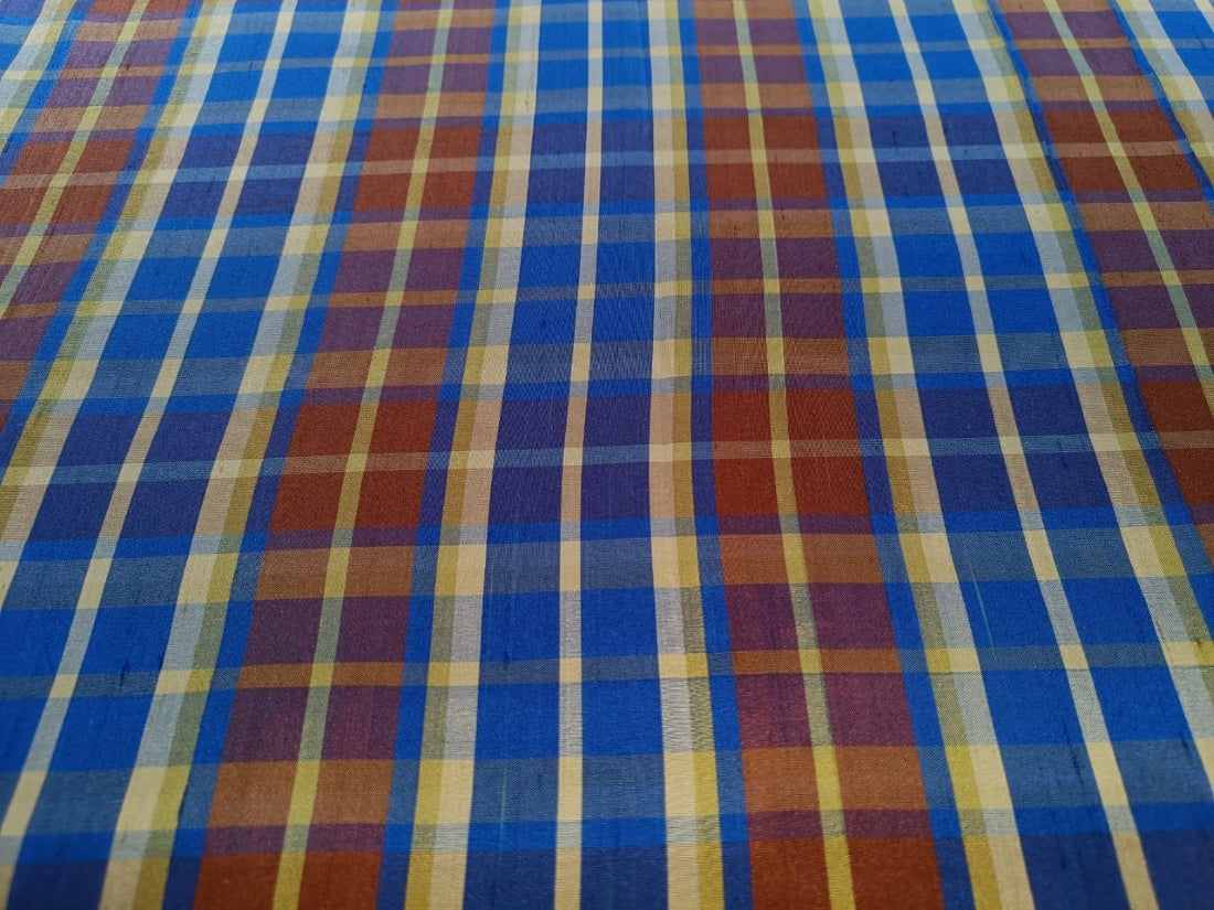 100% silk dupion fabric PLAIDS 54&quot; wide available in NINE  colors