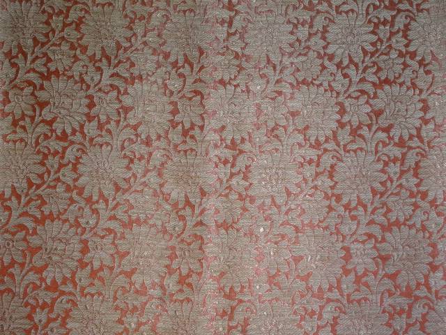 Viscose Silk Brocade fabric 44&quot;wide Orange and Metallic Gold colour
