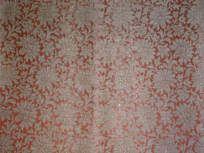 Viscose Silk Brocade fabric 44&quot;wide Orange and Metallic Gold colour