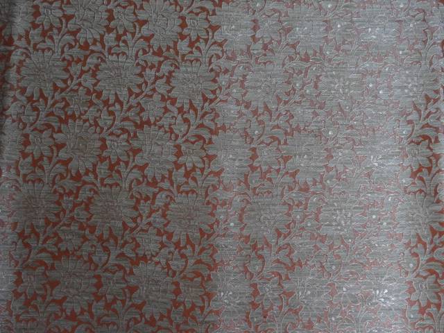 Viscose Silk Brocade fabric 44&quot;wide Orange and Metallic Gold colour