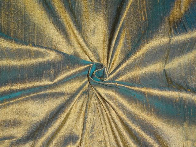 MUSTERED GOLD WITH GREEN IRIDESCENT SILK DUPIONI 44&quot;~WITH SLUBS