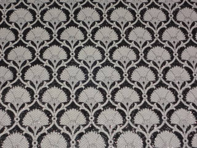 SILK BROCADE FABRIC SILVER GREY WITH IVORY color 44" wide BRO371[3]