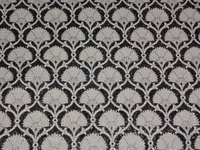 SILK BROCADE FABRIC SILVER GREY WITH IVORY color 44" wide BRO371[3]