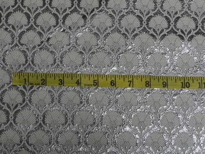 SILK BROCADE FABRIC SILVER GREY WITH IVORY color 44" wide BRO371[3]
