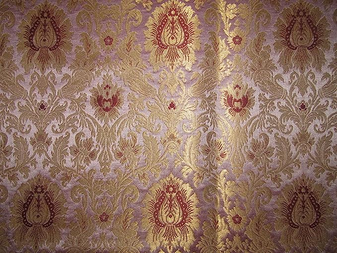Silk Brocade fabric soft lilac x metallic gold color 44" wide BRO744B[2]
