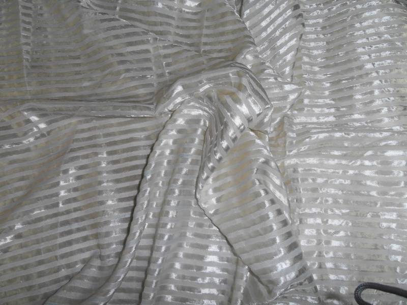 White Devore Burnout Velvet Stripes fabric ~ 44&quot; wide
