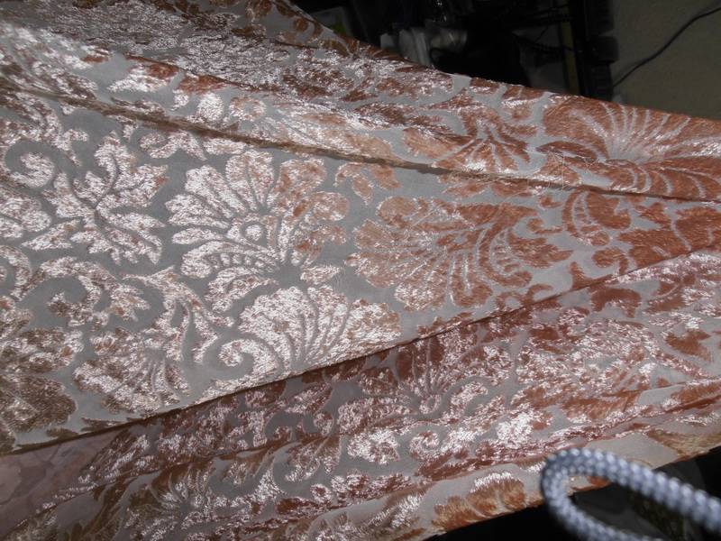 Beige Devore Polyester Viscose Burnout Velvet fabric ~ 44&quot; wide