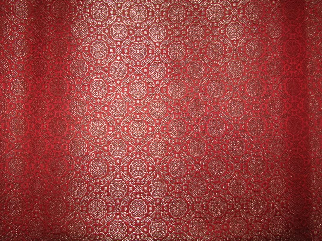 Silk Brocade fabric red and metallic gold color 44" wide BRO767B[4]