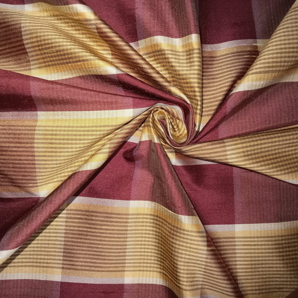 100% silk dupion red gold plaids fabric  54&quot; wide DUPNEWC8[4]
