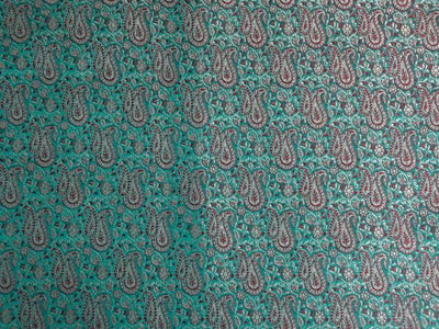 SILK BROCADE FABRIC SEA GREEN WID RED,METALLIC GOLD COLOR 44" WIDE BRO408[5]