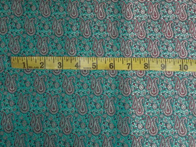 SILK BROCADE FABRIC SEA GREEN WID RED,METALLIC GOLD COLOR 44" WIDE BRO408[5]