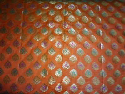 SILK BROCADE FABRIC ORANGE,GREEN,METALLIC GOLD COLOUR 44" WIDE BRO409[5]