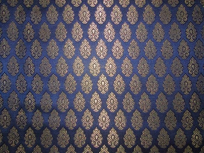 Silk Brocade fabric navy blue x metallic gold color 44" wide BRO727[3]