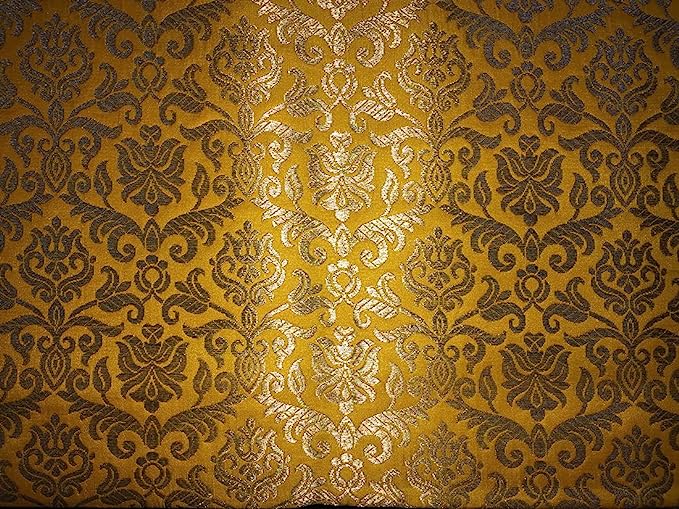 Silk Brocade fabric dark yellow x metallic gold color 44" wide BRO745B[2]