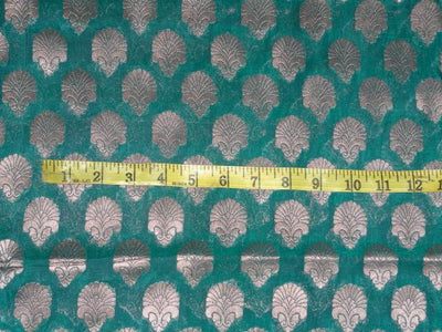 100% PURE SILK BROCADE 3.15 YARDS SINGLE CUT DEEP KING FISHER GREEN &METALLIC GOLD colour 44&quot; wide