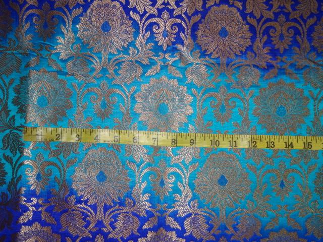 BROCADE FABRIC SHADED ROYAL BLUE X BLUE WITH METALLIC GOLD