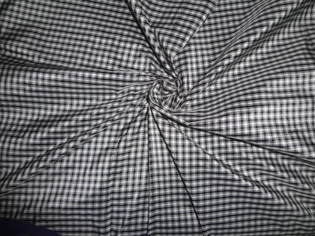 SILK TAFFETA FABRIC OF BLACK X WHITE CHECKS-54&quot; wide TAF#C45[2]