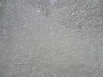 white silk chiffon fabric with vine/floral embroidery 44&quot; wide