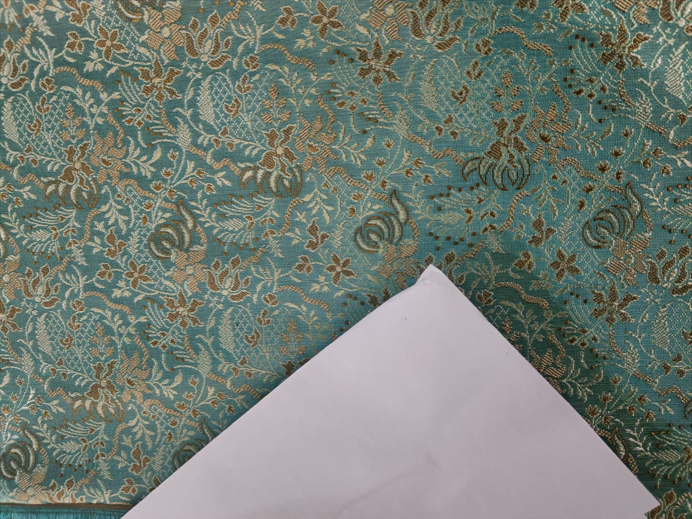 Silk Brocade Fabric Rich SEA Green X Gold, Motif Color 44&quot;  BRO4[8]