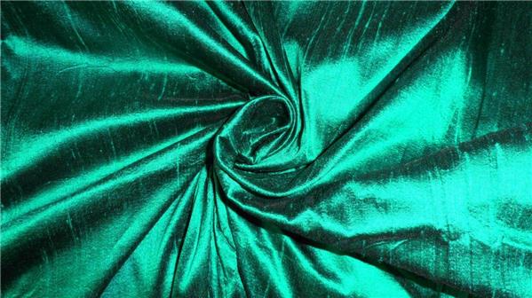 100% PURE SILK DUPION FABRIC BOTTLE GREEN colour 44&quot;wide WITH SLUBS*