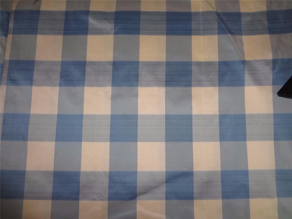 SILK TAFFETA FABRIC IVORY CREAM GREY DARK GREYISH BLUE COLOR PLAIDS-54&quot; wide TAFC47[1]