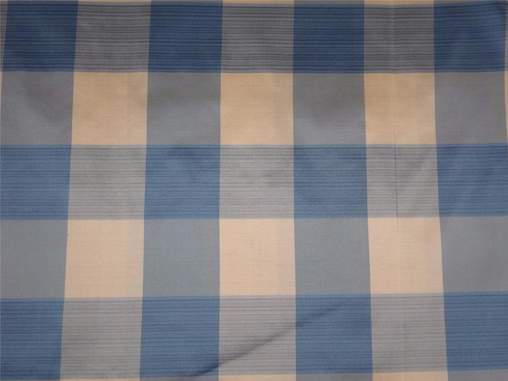 SILK TAFFETA FABRIC IVORY CREAM GREY DARK GREYISH BLUE COLOR PLAIDS-54&quot; wide TAFC47[1]