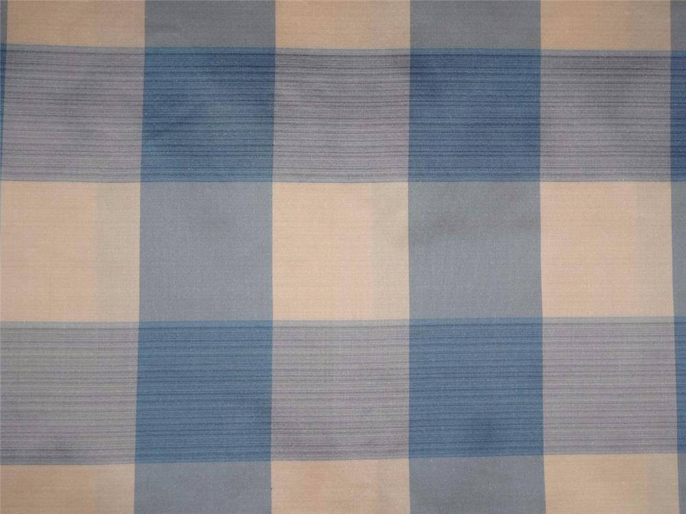 SILK TAFFETA FABRIC IVORY CREAM GREY DARK GREYISH BLUE COLOR PLAIDS-54&quot; wide TAFC47[1]