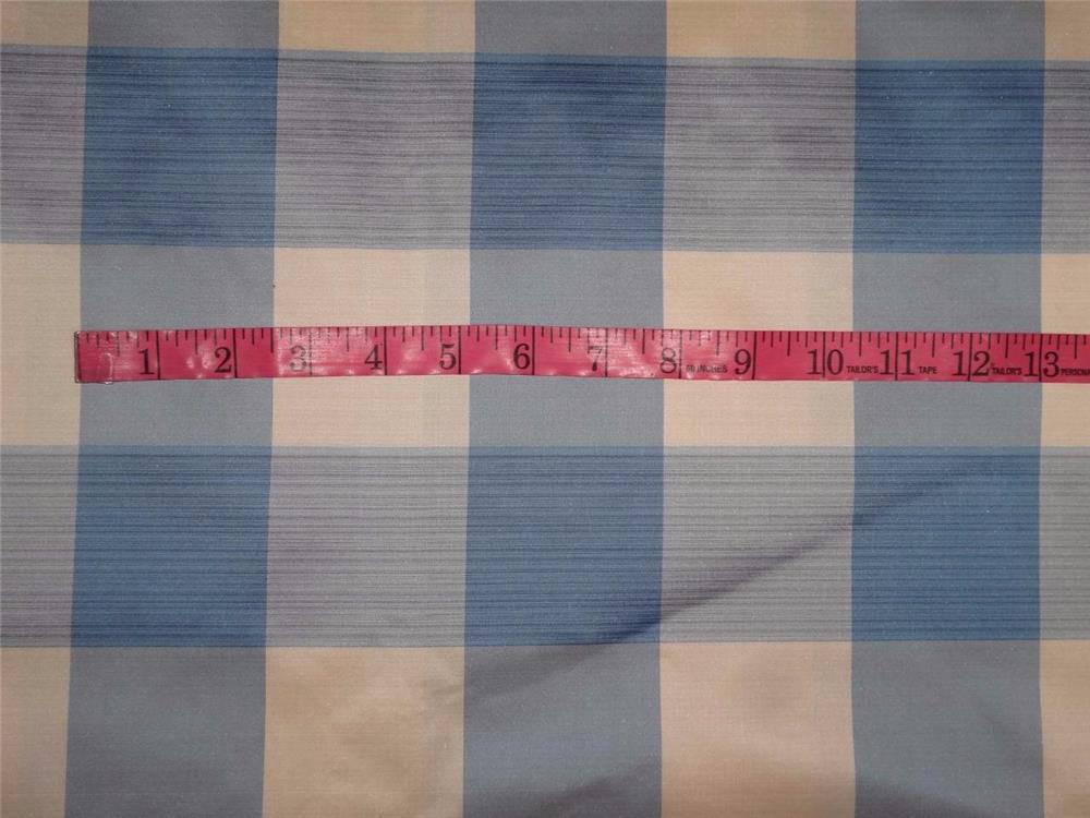 SILK TAFFETA FABRIC IVORY CREAM GREY DARK GREYISH BLUE COLOR PLAIDS-54&quot; wide TAFC47[1]