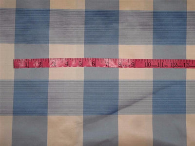 SILK TAFFETA FABRIC IVORY CREAM GREY DARK GREYISH BLUE COLOR PLAIDS-54&quot; wide TAFC47[1]