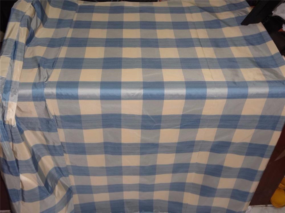 SILK TAFFETA FABRIC IVORY CREAM GREY DARK GREYISH BLUE COLOR PLAIDS-54&quot; wide TAFC47[1]