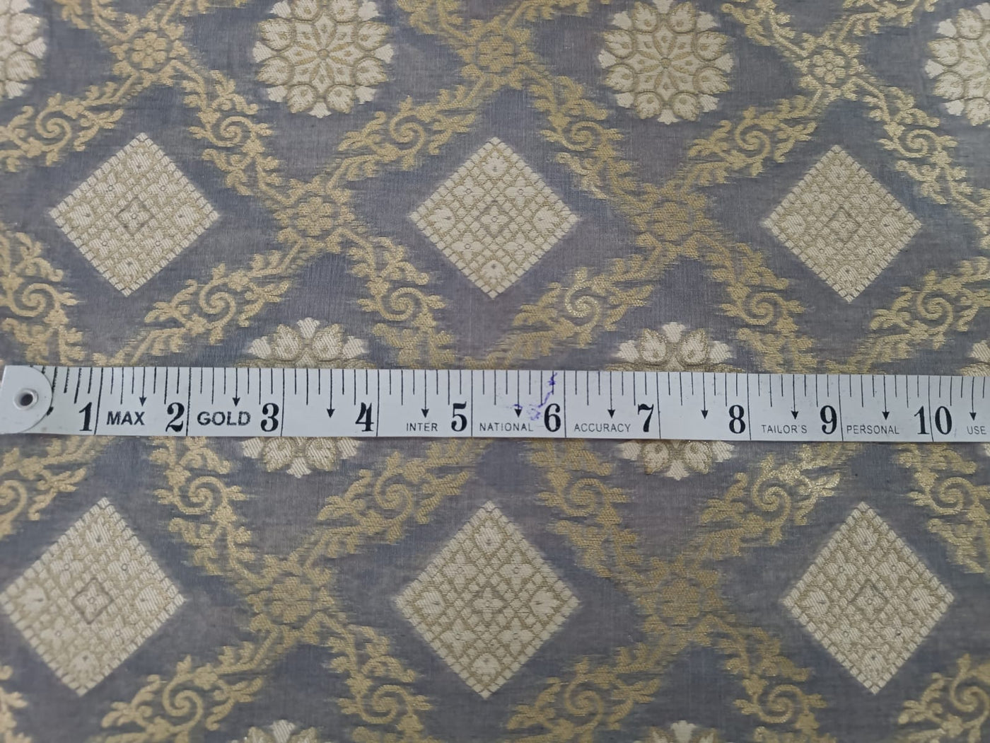 100% cotton brocade fabric grey with gold metallic geometric color 44" wide BRO867[2]