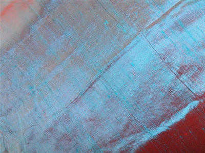 100% PURE SILK DUPIONI FABRIC KINGFISHER GREEN X RED colour 54&quot; wide WITH SLUBS*MM37[2]