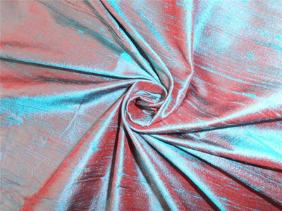 100% PURE SILK DUPIONI FABRIC KINGFISHER GREEN X RED colour 54&quot; wide WITH SLUBS*MM37[2]