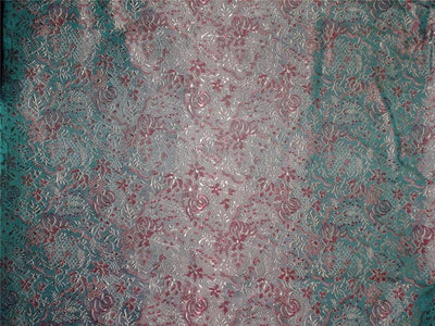 BROCADE TURQUOISE BLUE WITH BROWN AND GOLD MOTIF COLOR 44&quot;INCH