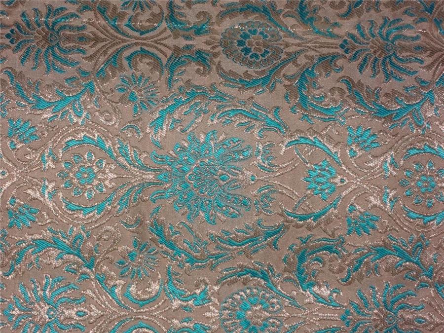 SILK BROCADE~WIDTH 36&quot;~ BLUE BEIGE X METALLIC GOLD COLOUR