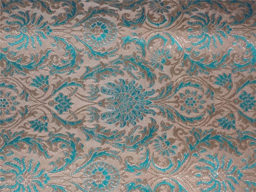 SILK BROCADE~WIDTH 36&quot;~ BLUE BEIGE X METALLIC GOLD COLOUR
