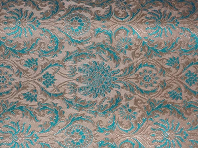SILK BROCADE~WIDTH 36&quot;~ BLUE BEIGE X METALLIC GOLD COLOUR