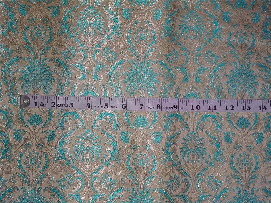 SILK BROCADE~WIDTH 36&quot;~ BLUE BEIGE X METALLIC GOLD COLOUR