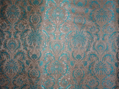 SILK BROCADE~WIDTH 36&quot;~ BLUE BEIGE X METALLIC GOLD COLOUR