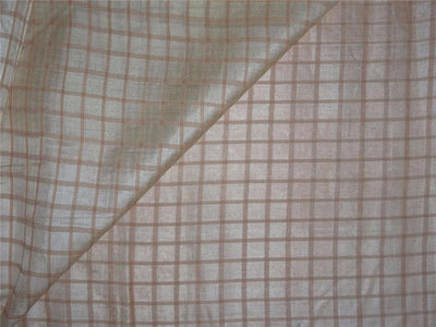Tussar silk fabric with natural x light brown plaids 44&quot; wide [6421]