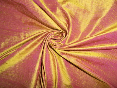 100% pure silk dupion fabric mustard x pink colour 54&quot; wide with slubs*MM34[3]
