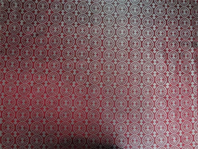 100% PURE SILK BROCADE fabric CHERRY RED X SILVER COLOR 44" wide BRO454[5]