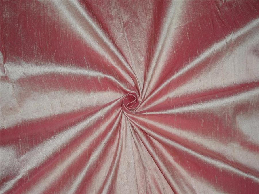 100% pure silk dupion fabric peachy pink x golden cream colour 54&quot; wide with slubs*