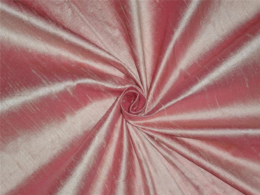 100% pure silk dupion fabric peachy pink x golden cream colour 54&quot; wide with slubs*