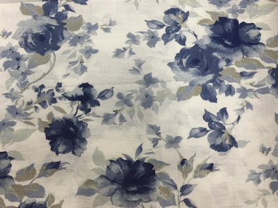 100% linen Beautiful Blue Grey and White Floral Print Fabric 58" wide [11671]